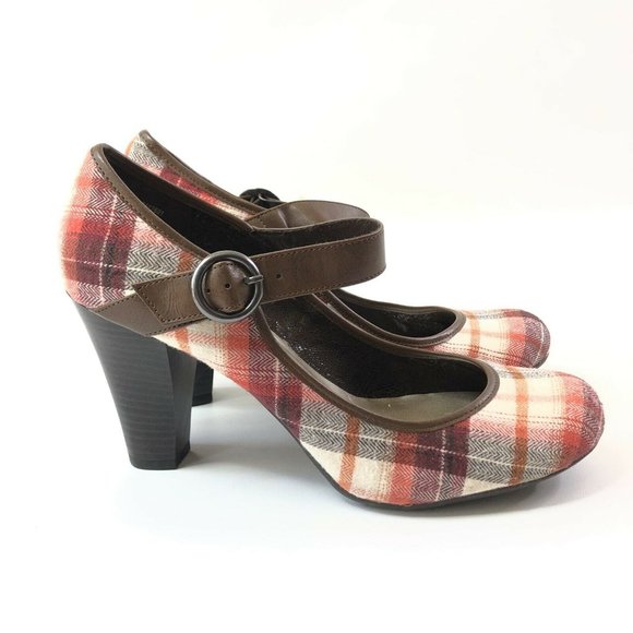 lei Shoes - LEI Womens Plaid Flannel Pumps High Heels Mary Jan